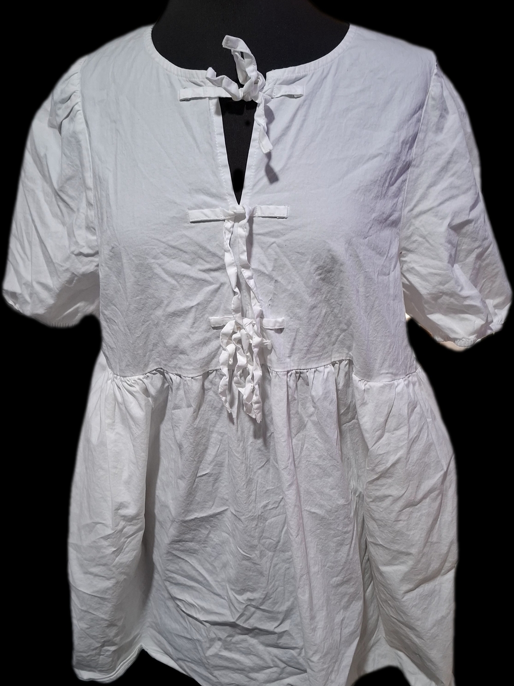 Chetta B White Tie-Front Peplum Tunic